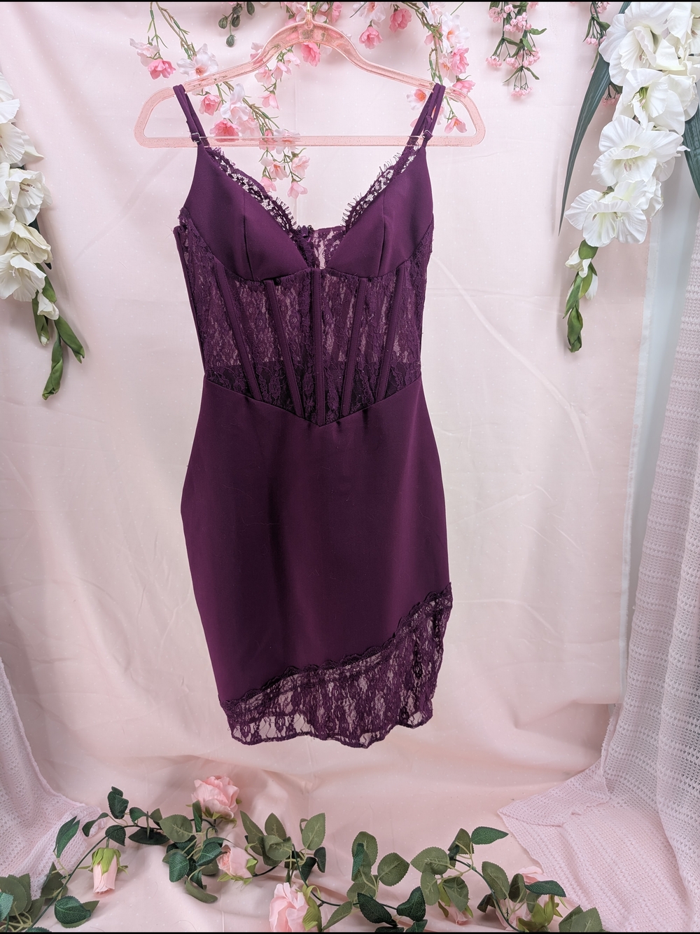 Lace-Trim Slip Dress in Plum - Women's Intimate